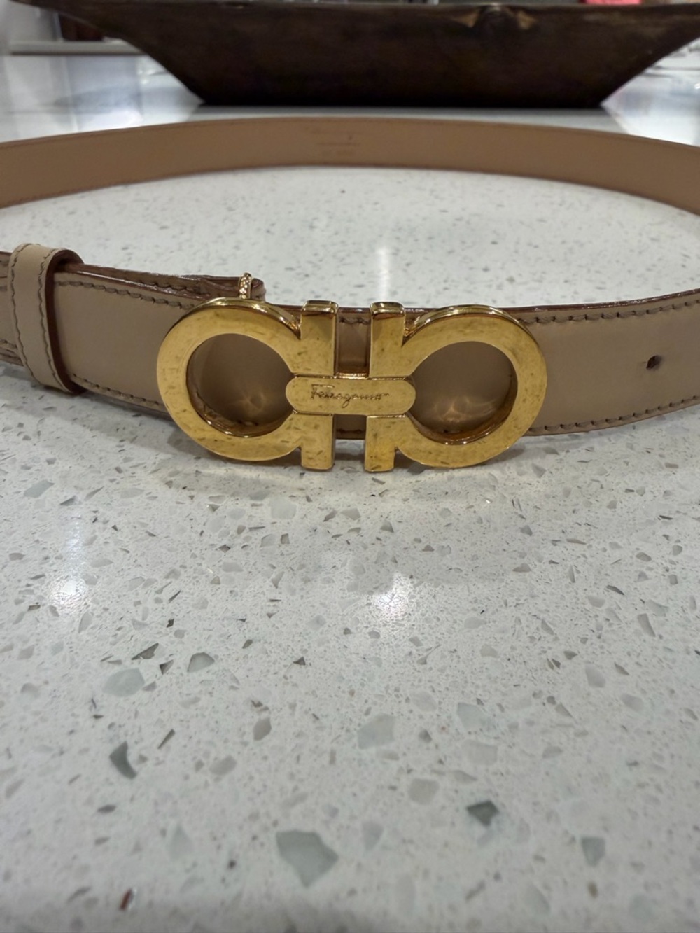Salvatore Ferragamo Tan Leather Belt Strap with Embossed Logo